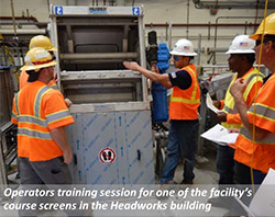 Operators training session for one of the facility's course screens in the Headworks building