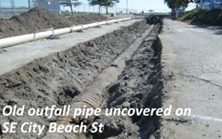 Old outfall pipe uncovered on SE City Beach St.