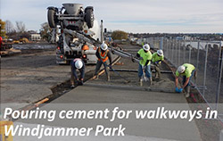 Pouring cement for walkways in Windjammer Park