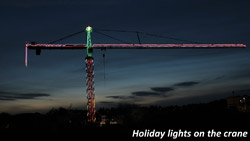 Holiday lights on the crane