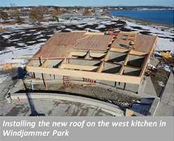 Installing the new roof on the west kitchen in Windjammer Park