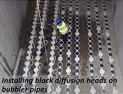 Installing black diffusion heads on bubbler pipes