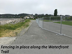 Fencing in place along the waterfront trail.