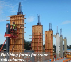 Finishing forms for crane rail columns.
