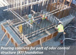 Pouring concrete for part of odor control structure (#7) foundation.