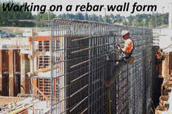 Working on a rebar wall form