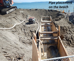 Pipe placement on the beach