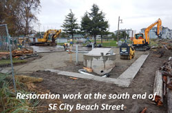 Restoration work at the south end of SE City Beach Street