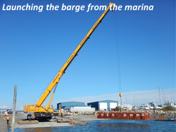 Launching the barge from the marina
